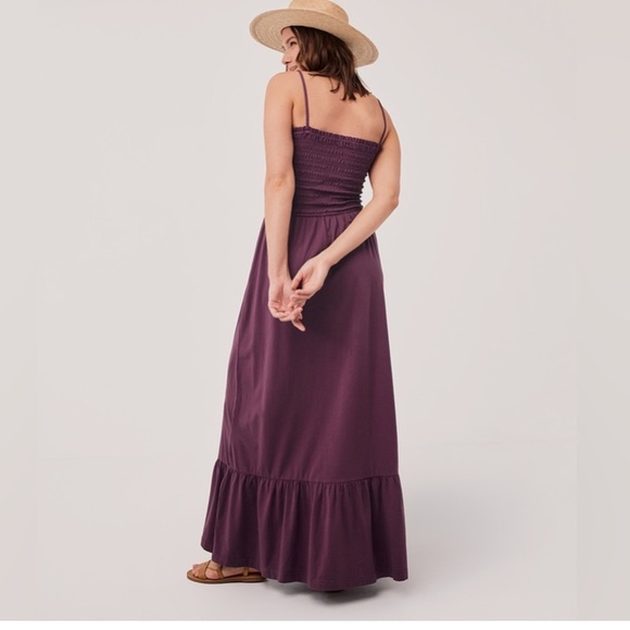 PACT Organic Cotton Stretch Soirée Smocked Top Burgundy Lux Jersey Maxi Dress - Picture 5 of 9